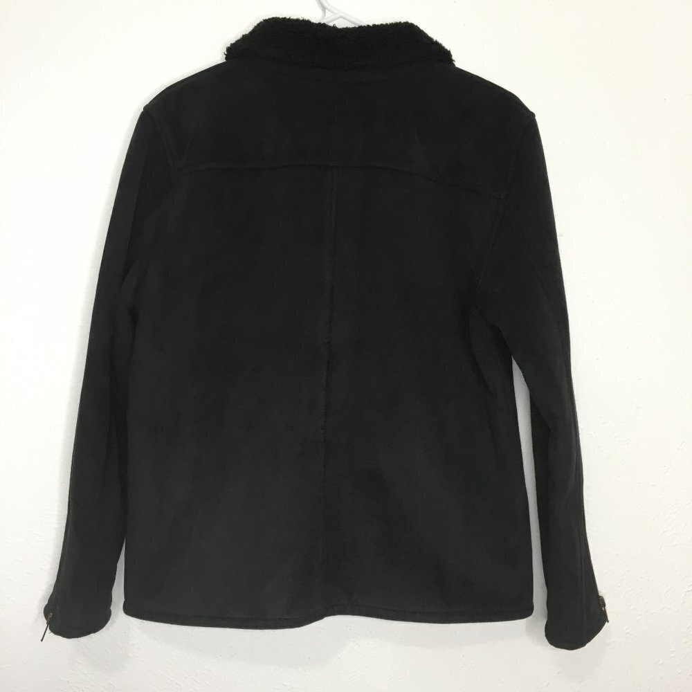 COUNTY CLOTHING CO. Faux Suede Sherpa Lined Zip Up Shearling Jacket Black MEDIUM - Picture 3 of 12